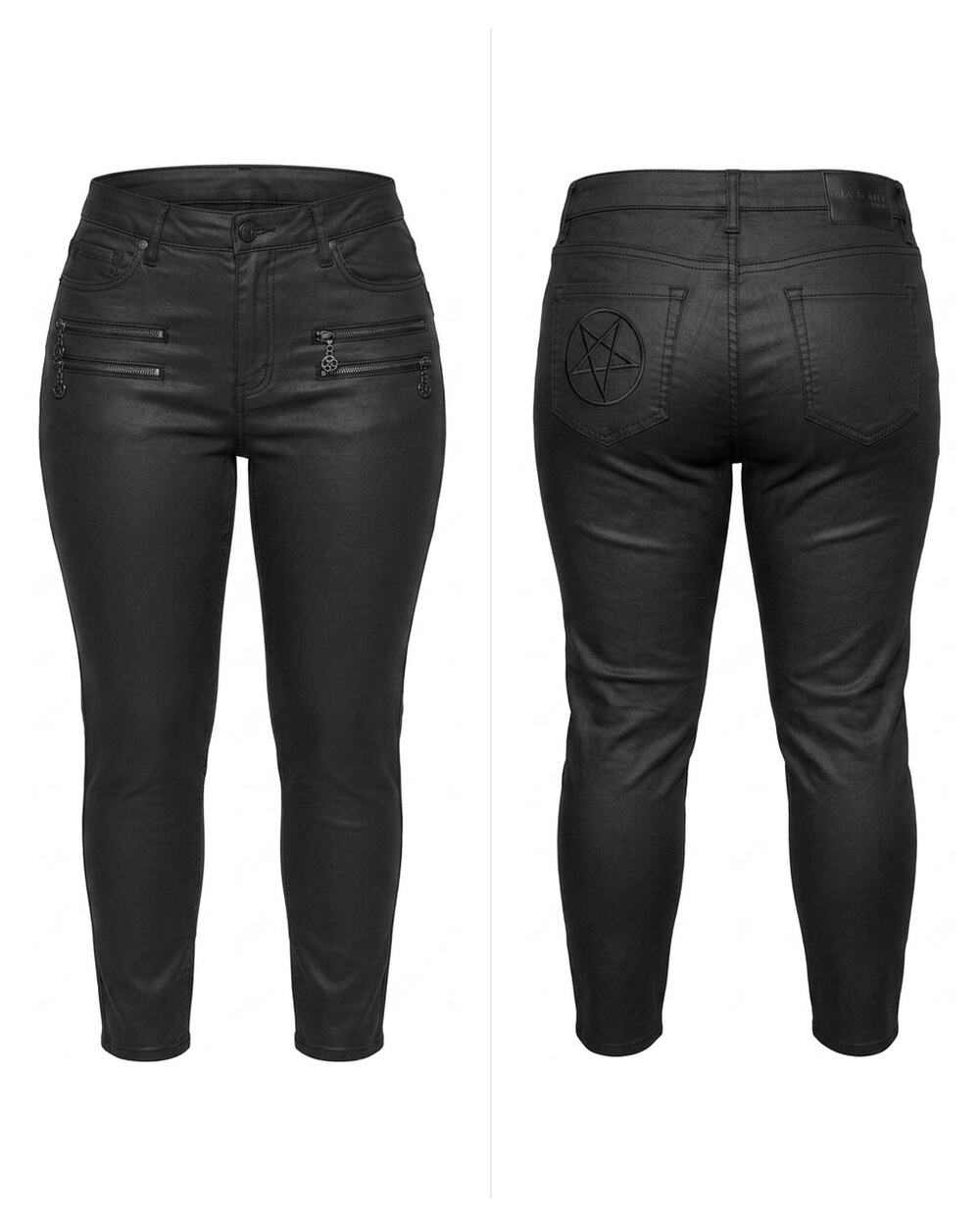 Blackcraft Black Pentagram Embroidered Multi Zipper Jeans Women Size 15
